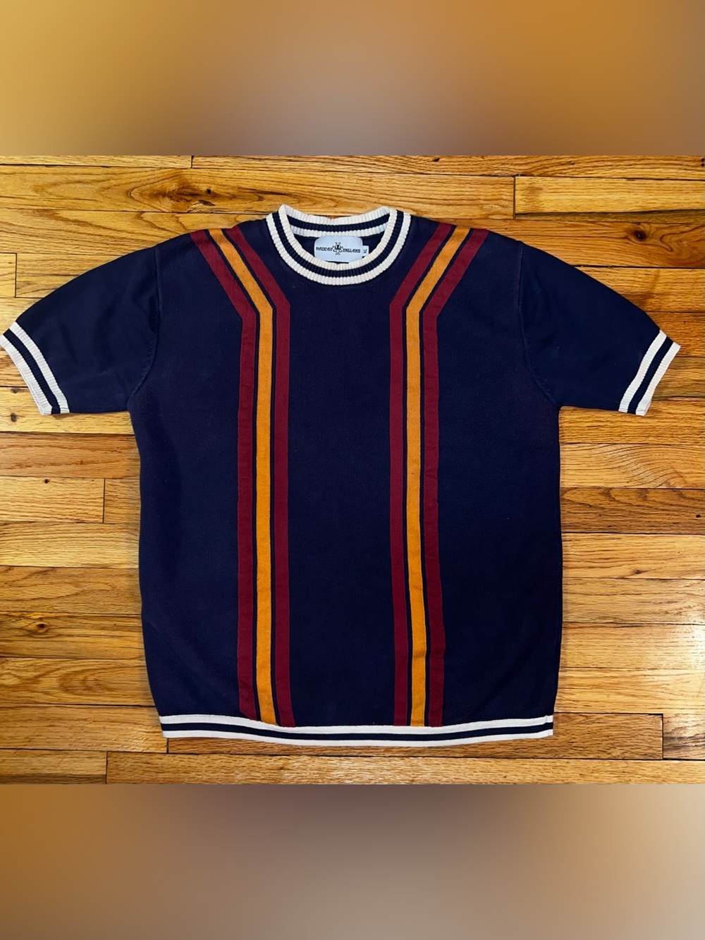 Madcap England “Modernista 70s Waffle Stripe Tee”. Size XL.